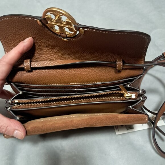 TORY BURCH MILLER CROSSBODY IN LIGHT UMBER BROWN LEATHER RETAIL $348 - Picture 3 of 3